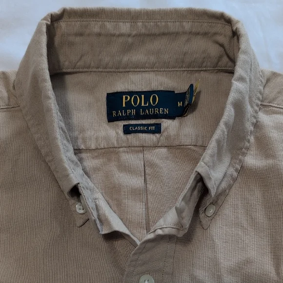 Polo by Ralph Lauren Tan Casual Button Down Shirt with Embroidered Logo